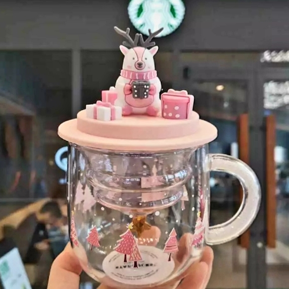 Starbucks Pink Xmas cup w/ Deer Lid